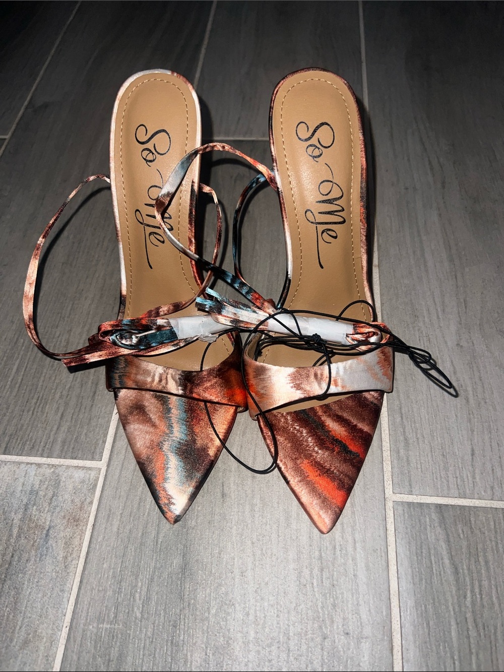 So Me Multicolor Satin Pointed Toe Strappy Heels